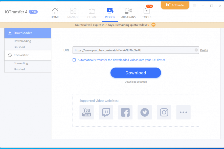IOTransfer video downloader