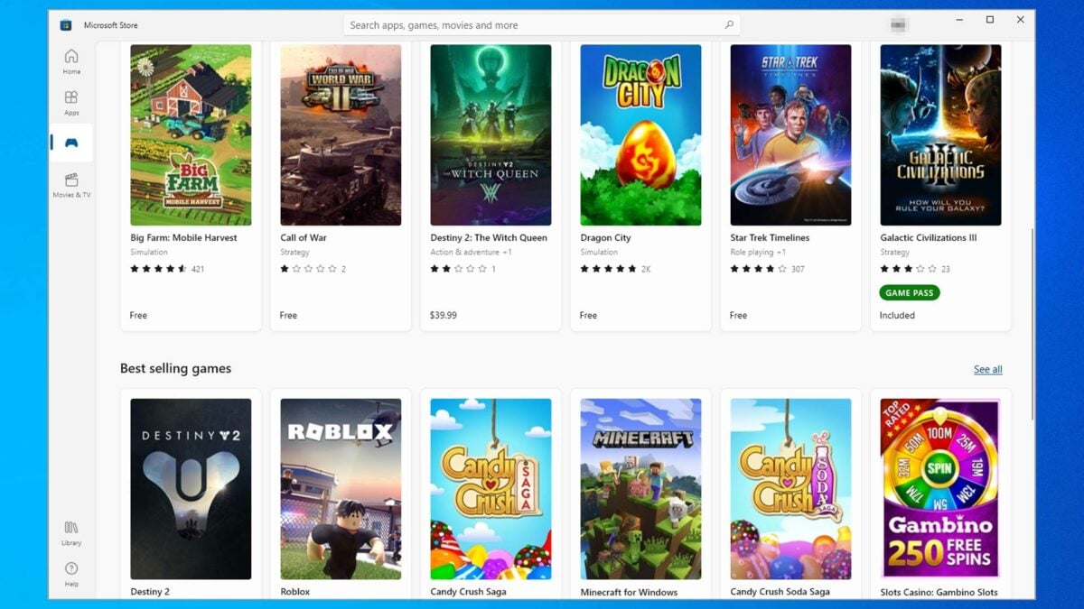 List of Best Games in Microsoft Store for for Windows 11/10