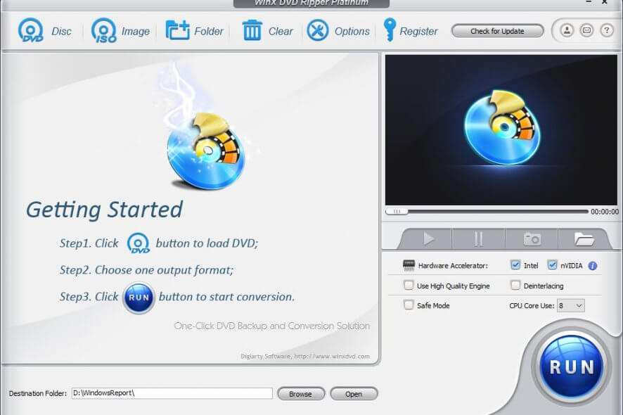 Interface of WinX DVD Ripper Platinum