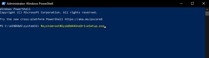 Windows PowerShell command - OneDrive 0x8004deb2