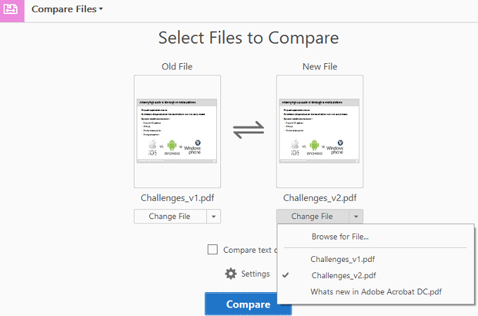 adobe acrobat pro compare documents