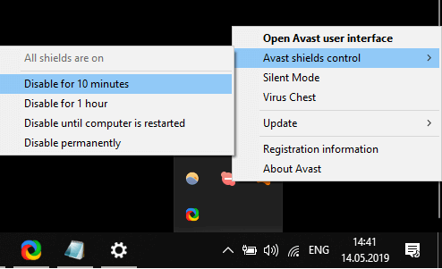 The Avast antivirus disable options Avast disable options origin in game overlay not working