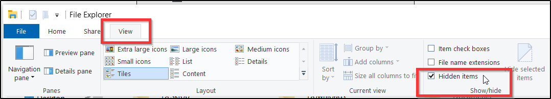 The Hidden items option