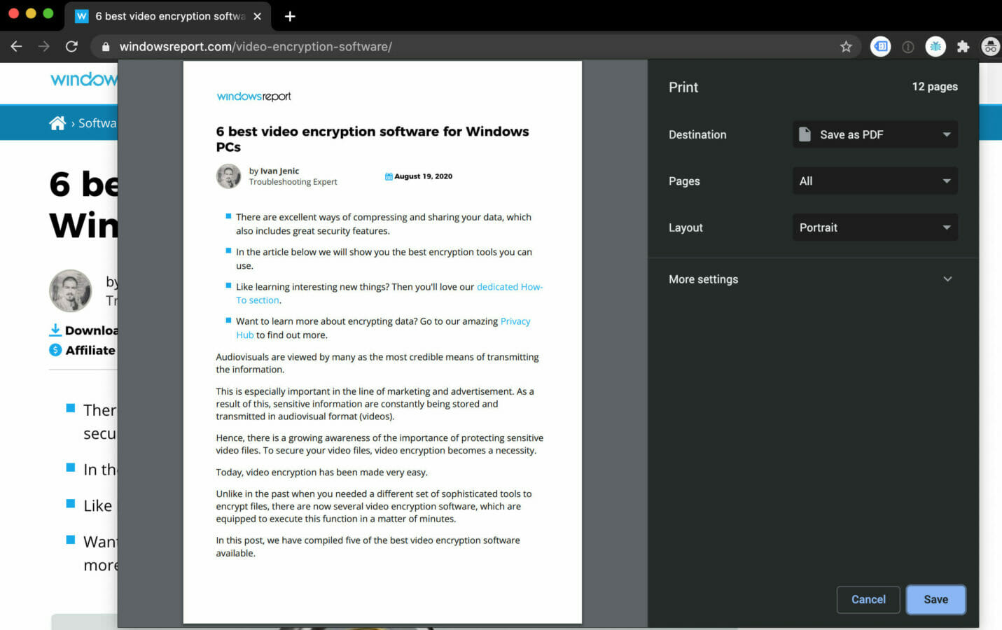 Save as PDF in Chrome