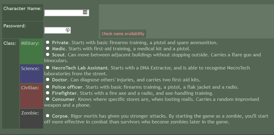 urban dead new character Urban Dead character creation zombie browser games