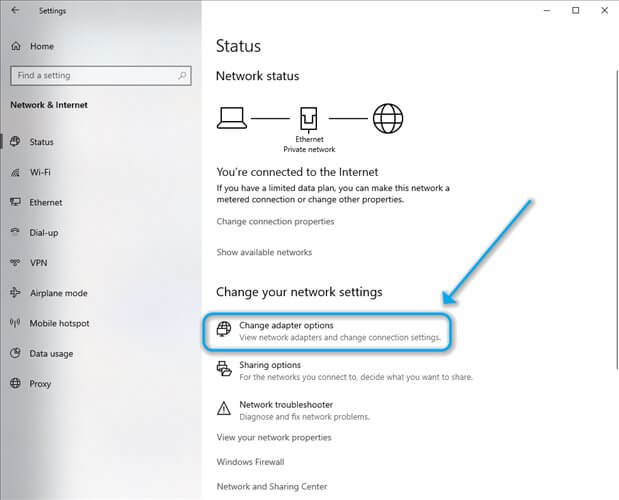 Network configuration Change adapter settings