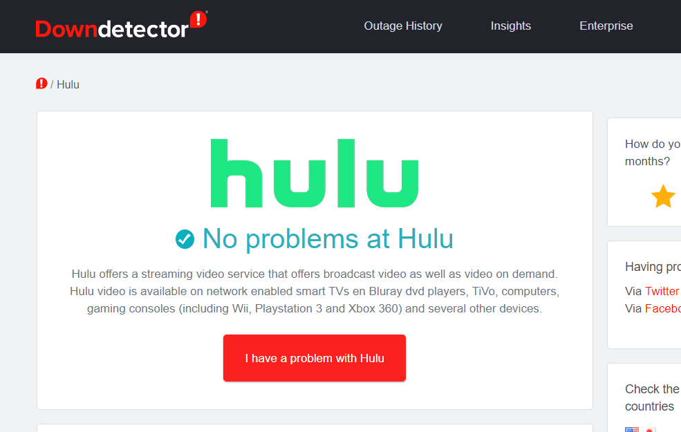 The Downdetector page Downdetector page hulu error 5005, 5003