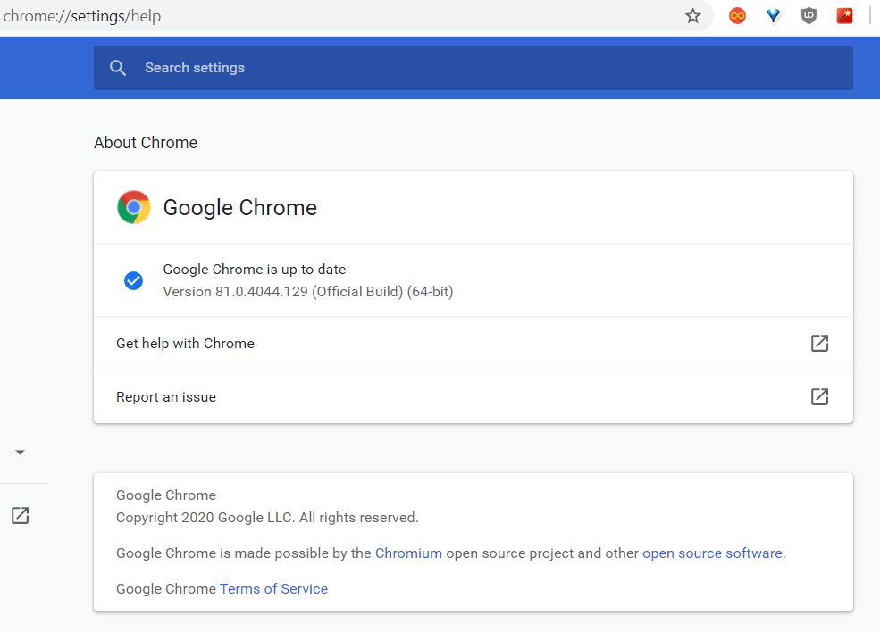 The About tab in Chrome The About tab hulu error 5005, 5003