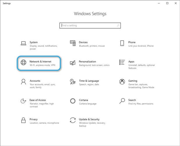 Settings app network and Internet