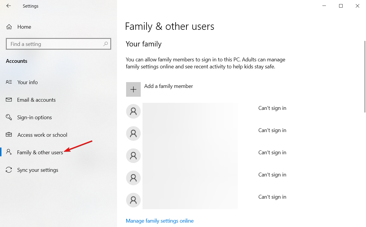 family and other users option