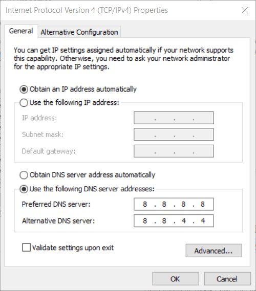 The Internet Protocol Version 4 window Internet Protocol Version 4 window hulu error 5005, 5003