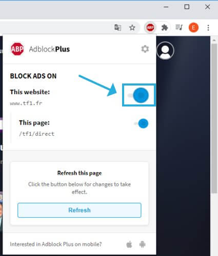 disable AdblockPlus for TF1