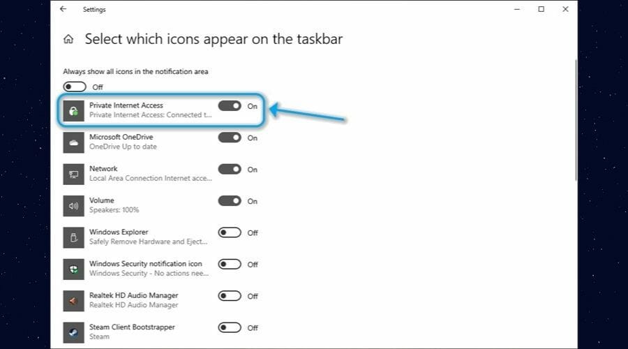 VPN icon visibility enable