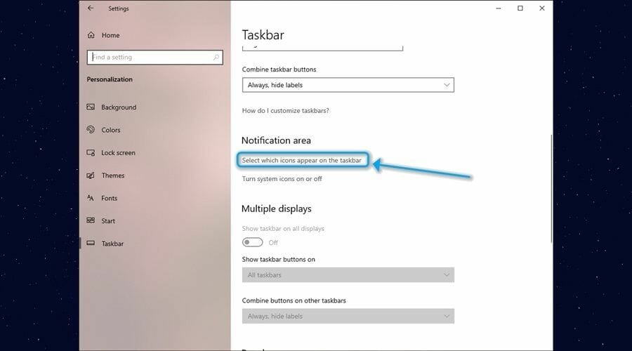 Options in the Notification area section