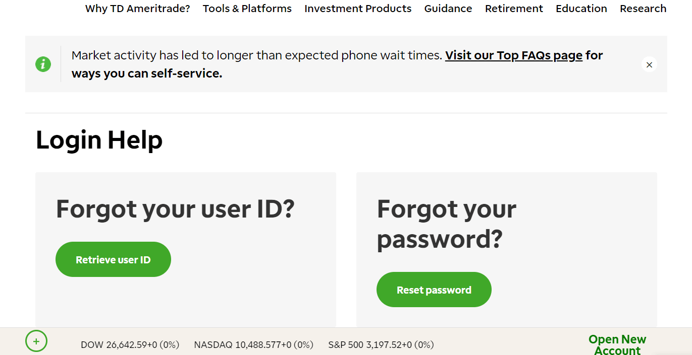 The Login Help page for TD Ameritrade The Login Help page td ameritrade not working