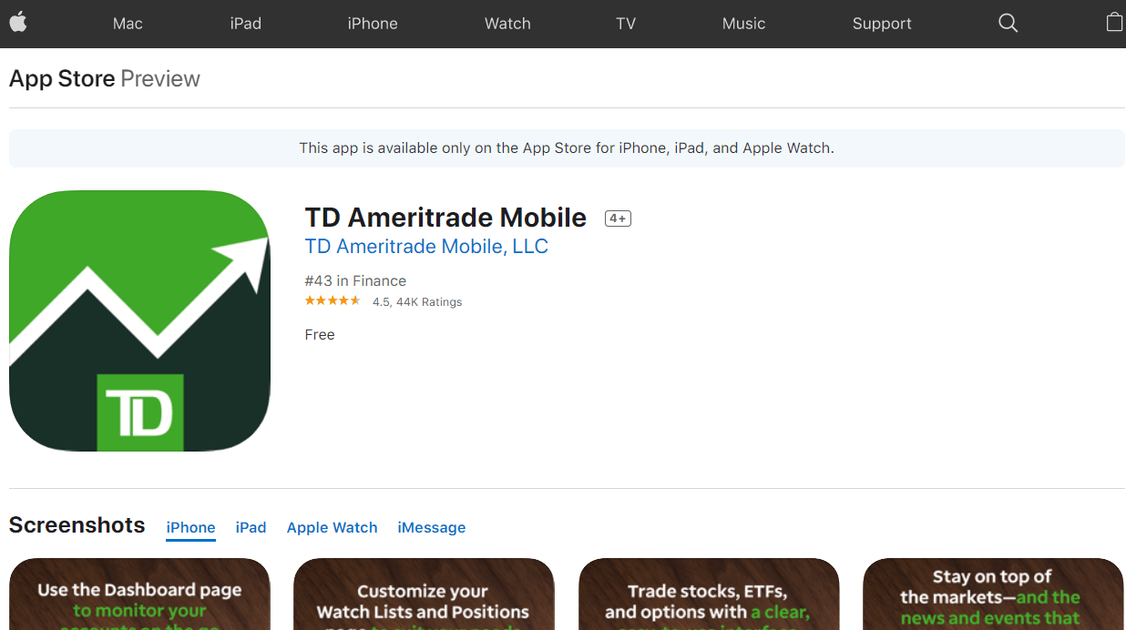 The TD Ameritrade iOS mobile app page The TD Ameritrade mobile app page td ameritrade not working