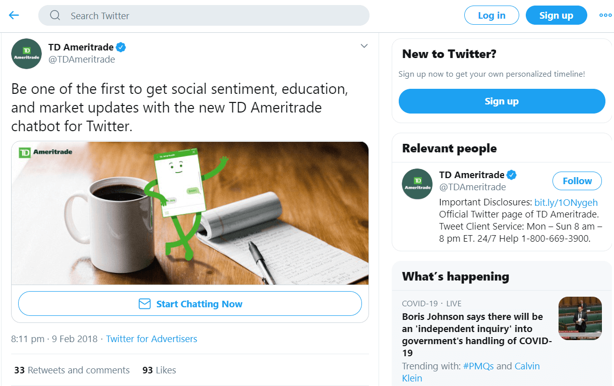 TD Ameritrade's Twitter support page TD Ameritrade's Twitter page td ameritrade not working