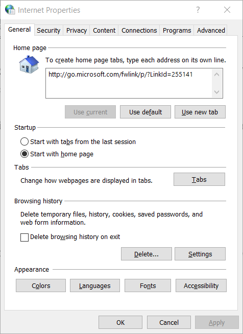 The Internet Properties window Internet Properties window How to fix recover webpage error in internet explorer