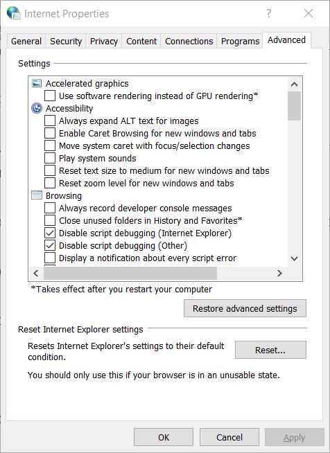 The Advanced tab Advanced tab How to fix recover webpage error in internet explorer