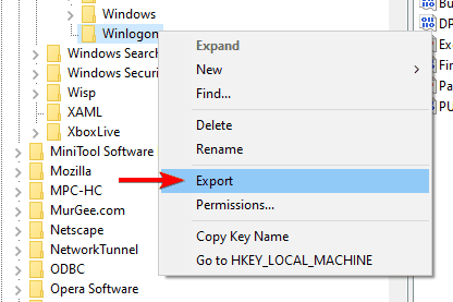 export key export winlogon key