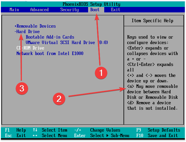 Fix error reboot and select proper boot device in bios