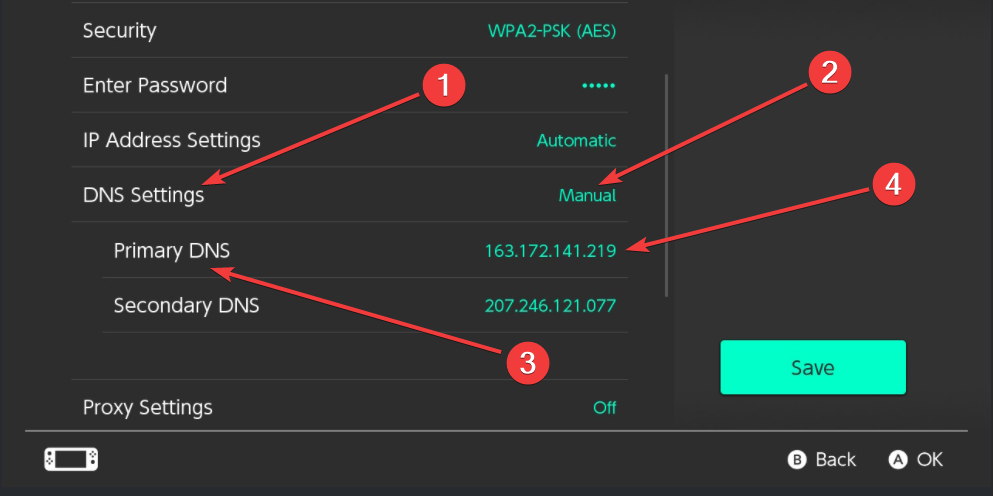 Nintendo Switch Set DNS to Manual
