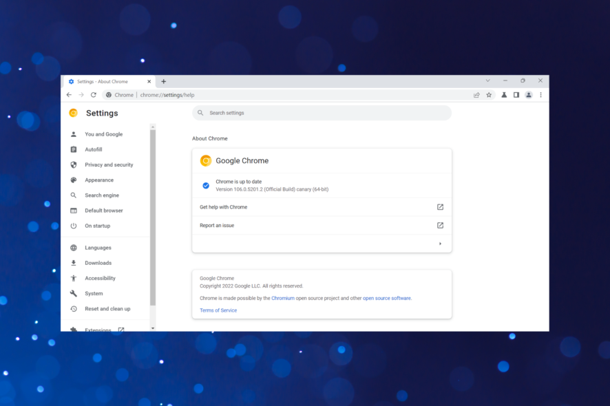 Fix chrome canary crashing
