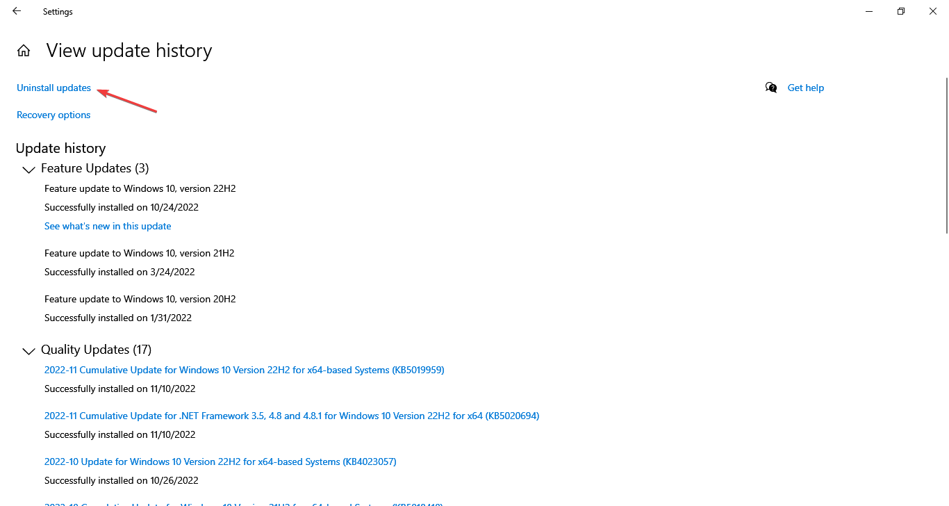 uninstall updates