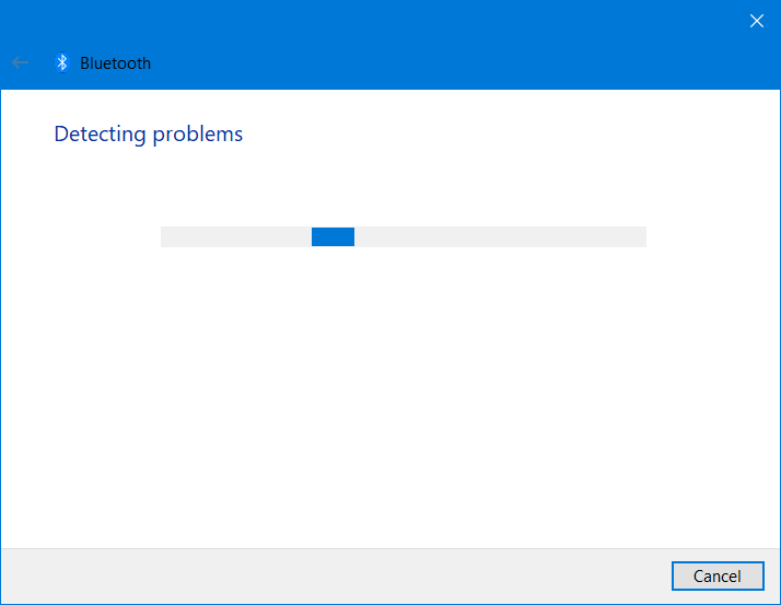 bluetooth troubleshooter detecting problems screen