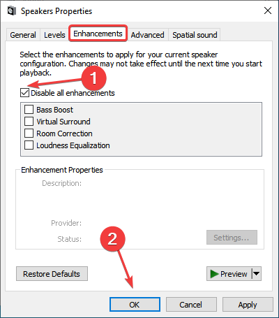 disable all enhancements to fix failed to play test tone