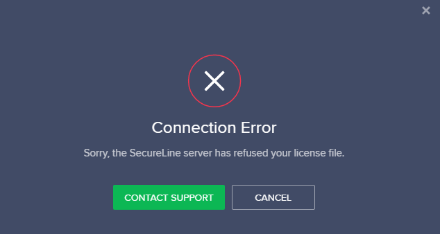 Avast SecureLine VPN shows server has refused your license file connection error