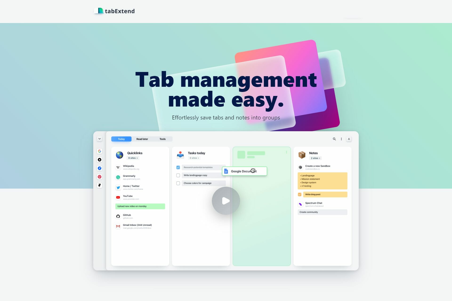 tabExtend: A new way to organize your browser tabs