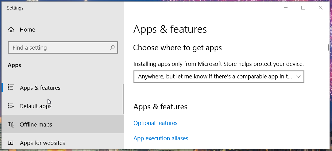 The Apps & features tab in Settings The Apps & features tab microsoft solitaire collection not connecting to internet