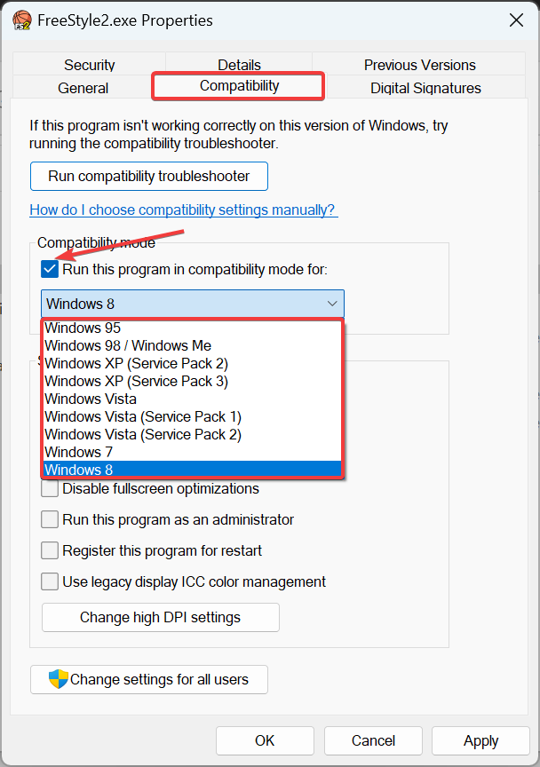 compatibility mode to fix games crash when changing resolution