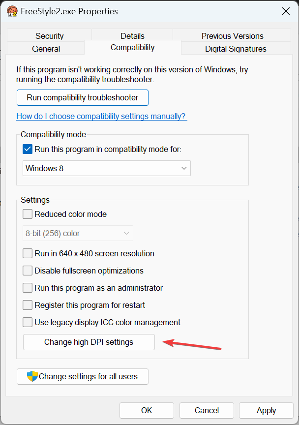 change DPI settings