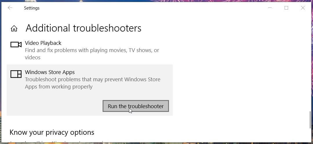 The Run the troubleshooter button Run the troubleshooter button microsoft solitaire collection not connecting to internet