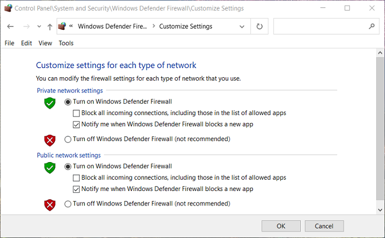 The Windows Defender settings The Windows Defender options microsoft solitaire collection not connecting to internet