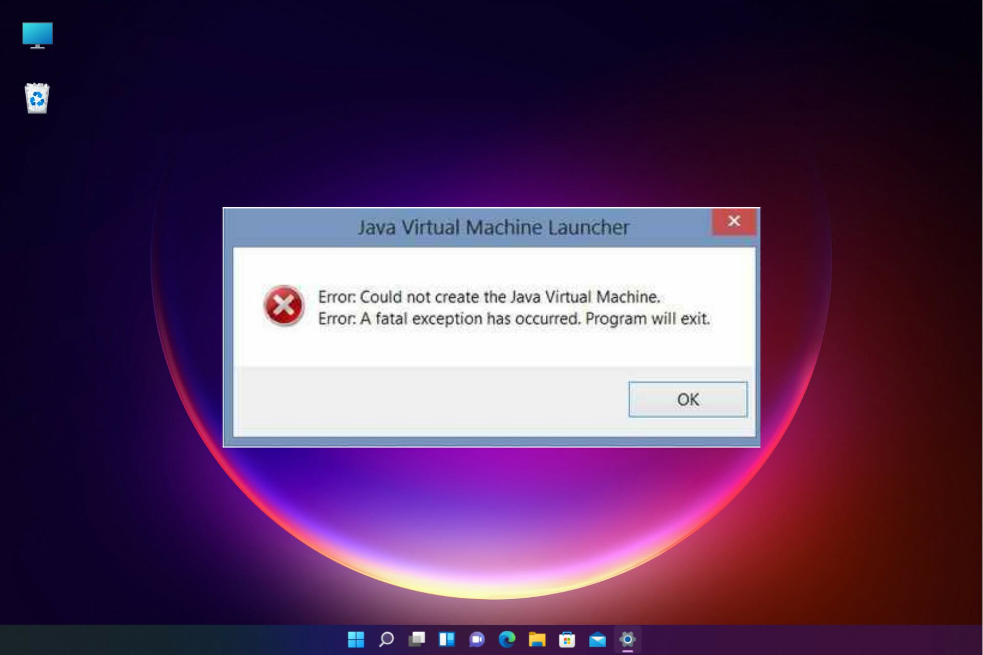 Fix Could not create the Java virtual machine