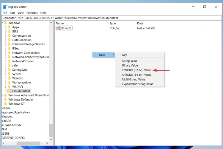 New - DWORD value