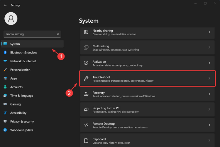 System - Troubleshoot
