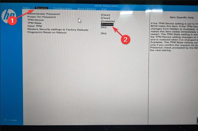 TPM state BIOS