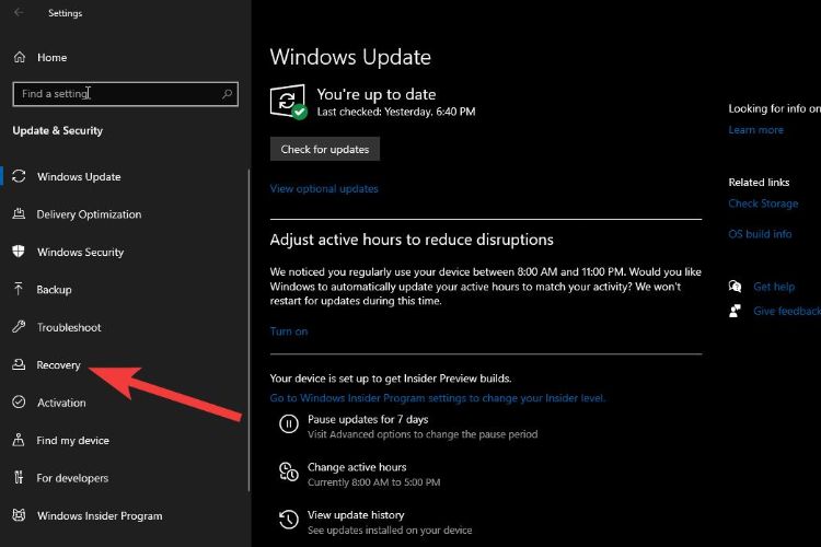 Windows update recovery