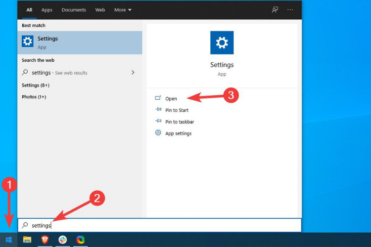 open settings app in windows
