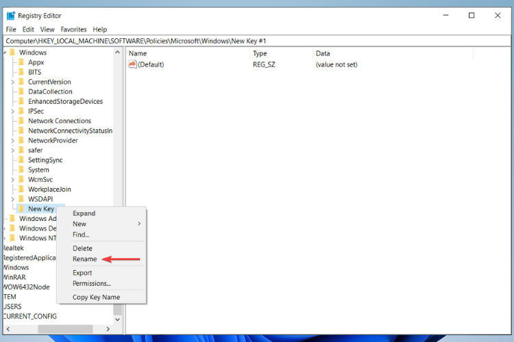 Rename new key
