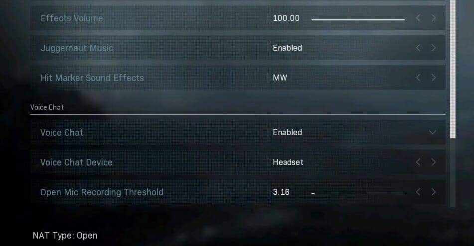 Audio tab options Audio tab settings modern warfare can't hear voice chat xbox