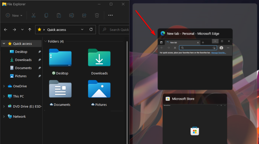 select second window