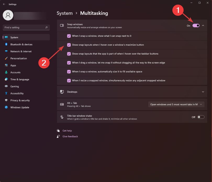 snap layouts multitasking windows