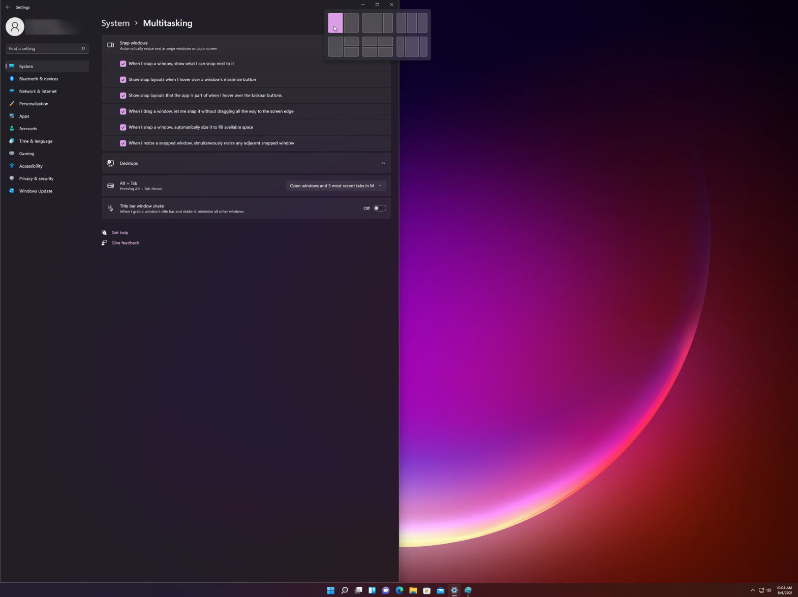 snap layouts multitasking