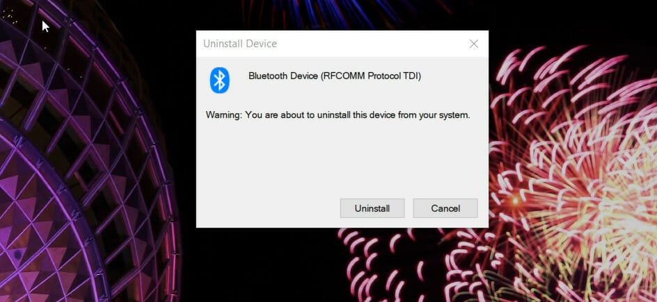 An Uninstall Device confirmation window An Uninstall Device window airpods won't connect to