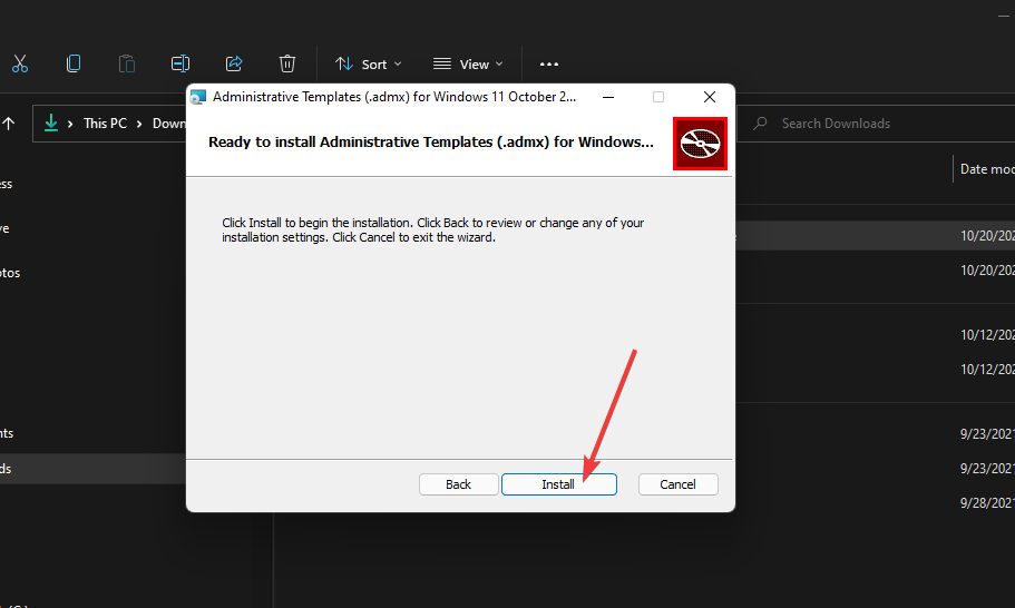 install admx templates on windows 11 button